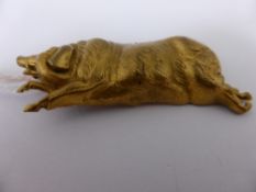 Lady`s vintage silver gilt brooch, in the form of a running pig.