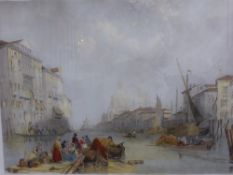 A Coloured Print of `The Grand Canal`, Venice of an original engraving by David Lucas, framed and
