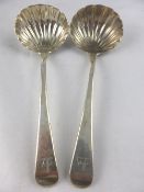 Pair of Solid Silver Georgian Sauce Ladles, London hallmark, m.m rubbed, the ladle bowls in the