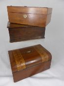 A Collection of Writing Boxes including a Mahogany Box with Fruit Wood Inlay, an Oak Box and one