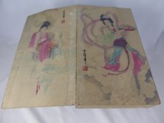 Chinese Illustrated Book, the fold out hand painted book depicting beautifully drawn women-