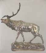 Paul Engel, German b.1860, White Metal Sculpture of a Reindeer entitled `Rohrender Hirsch`