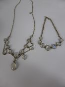 A vintage silver and moonstone drop necklace together with a matching bracelet (2)