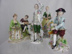 Quantity of Sitzendorf Porcelain Figures, depicting young lovers seated on a tree branch, a