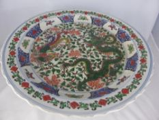 An 18th Century Chinese Imari Charger, the hand painted charger depicting dragons and phoenix in