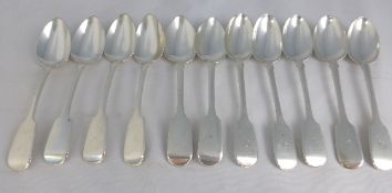 Eleven Irish Teaspoons, Dublin hallmark, five rat tail dated 1888/89, together with six Dublin