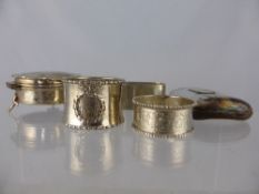 Miscellaneous Solid Silver including, three napkin rings, trinket box and cigarette box, approx 240