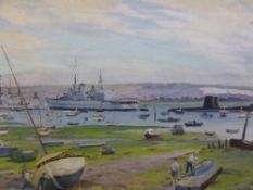 Deidre Henty-Creer, (British) Oil on Board, `Portsmouth from Gosport` signed bottom right,