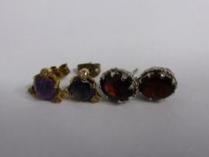 Two Pairs of Lady`s 18 ct gold Ear Studs, first pair Blue and Pink stones and the second pair