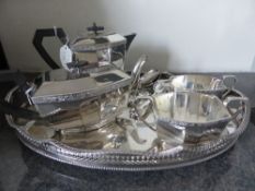 A Miscellaneous Collection of Silver Plate including a tray with pierced gallery, a coffee pot, tea