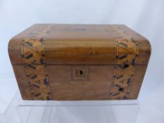 Antique Lady`s Inlaid Box, fitted with silk lined lid, together with a small quantity of hat pins.