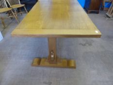 A Bespoke Oak Dining Table, the table with square flat feet and single stretcher, approximately 92