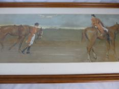 Four hunting caricatures signed Edwards, farmed and glazed, approx. size of images 68 x 26 cms.