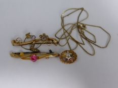 Two Lady`s Edwardian Brooches, including an Amethyst and Seed Pearl Brooch, Pink Stone Brooch, 9ct