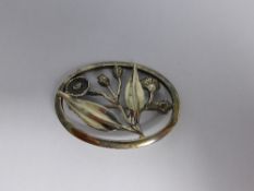 Sterling Silver Australian Brooch, hand crafted by jeweller Peter Gertler, Gum Leaf Design, approx