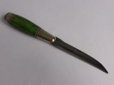 19th Century Fruit Knife with stained green handle and steel blade.