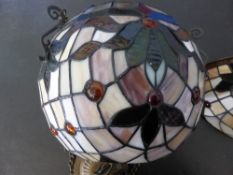 Stained Glass Tiffany Style Ball Light and Chain, the light depicting floral design with amber