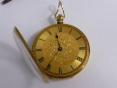 Lady`s 18ct (18k) Open Faced Pocket Watch, finely engraved case of foliate design with unmarked