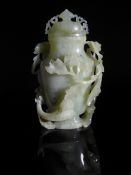 Chinese 20th Century Pale Celadon Jade Vase, the vase of baluster form with white inclusion and