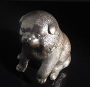 A Fine Meiji Period Japanese Cast Bronze Figure of a Chow Chow, the dog seated on it`s hind legs