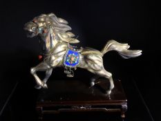 Chinese 20th Century Silver and Enamel Figure of a Horse, the figure depicting a horse in full