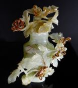 Chinese Pale Celadon Jade Vase and Cover, the vase encrusted with chrysanthemum flowers and