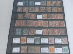 One double sided stock sheet of GB Queen Victoria material incl. 1d black (plates  5), SG 101 1/-