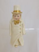 Early Royal Worcester Candle Snuffer, `Father`s Coat`. Detailed face in poly chrome with further