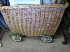Wicker Log Basket on Wheels, 79 x 60 x 63 cms