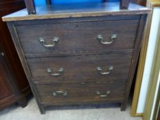 Edwardian Oak Chest, with three drawers, brass drop handles 76 x 49 x 83 cms.