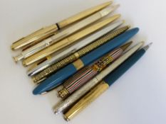 A collection of misc. pens incl. Shaeffer with 14 K nib, three Shaffer biros, commemorative