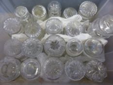 A collection of cut glass lidded storage jars ( approx. 21 )