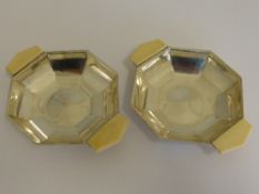 A pair of ivory handled silver dishes, London hallmark, mm E V , approx. 210 gms.