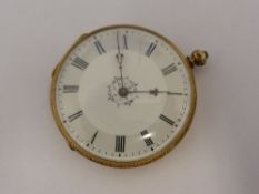 A lady`s 14 ct. gold open faced watch having Roman numerals.