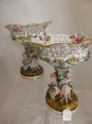 Pair of Carl Thieme Dresden Centrepieces, the late 19th century highly decorative pieces feature a