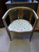 Pair of Bedroom Chairs, the curved back chairs having scroll inlay, together with a single bedroom