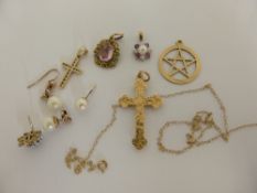 A collection of misc. jewellery incl. a 9 ct gold cross Star of David, cross set with white stone,