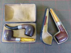 A Gentleman`s Lot, a pair of silver collared pipes, Newcastle hallmark, together with an Amber