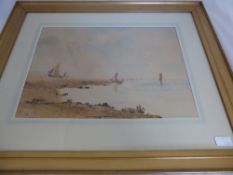 An original watercolour depicting boats coming into shore, by F Sherwell, signed to bottom left,