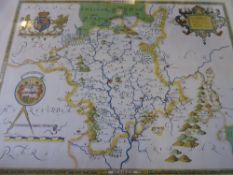 A Saxton`s map of Worcestershire, 1577, printed by Taylowe Ltd, 1968, approx. 48 x 37 cms. together