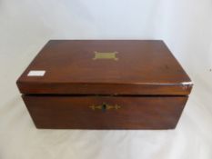 A mahogany writing box with red leather insert, approx. 40 x 25 cms.