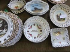 A collection of misc. Victorian ribbon plates, bowl and trinket dishes, some being seaside