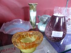 Four Pieces of Studio Glass including two trinket dishes and two posy vases together with a Studio