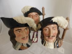 Royal Doulton Character Jugs, depicting the three musketeers, Aramis, D`Artagnan, Athos.