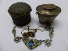 A collection of misc. items incl. lady`s costume pendant, a pair of 9 ct. gold turquoise and mother