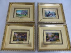 Set of Four Betourue Limoges Enamel Plaques, featuring landscapes of the four seasons,from limited