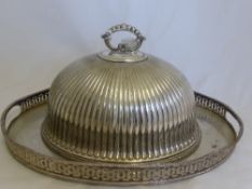 A Silver Plated Salver together with a Silver Plated Meat Cover.