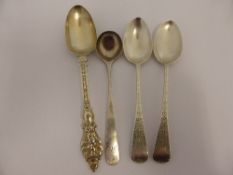 A Georgian mustard spoon mm J H together with two Victorian London teaspoons mm M C, A Victorian