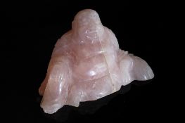 Chinese Rose Quartz Buddha, 8 cms (3") w 14.5 cms (5 3/4").