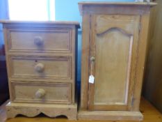 A Pine Pot Cupboard together with a small pine chest of drawers.(2)